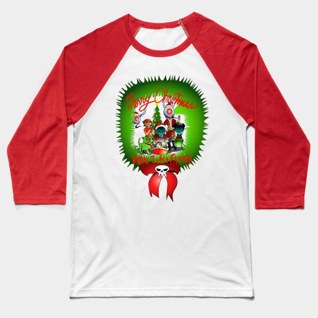 Von Tiki Christmas Baseball T-Shirt by RickLucey